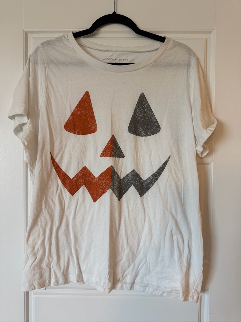 Grayson Threads White Halloween Pumpkin Face Tee - Orange & Gray